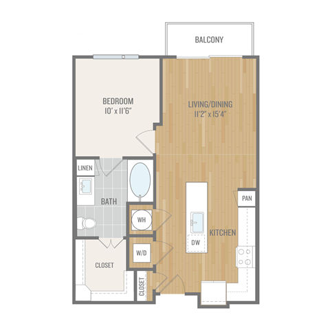 Floor plan for 1 bed, 1 bath, 662 sqft